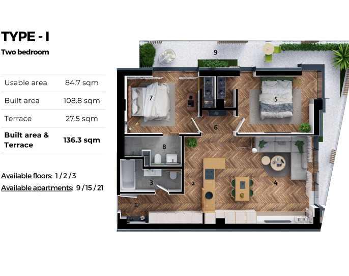 Apartament 3 camere- terasa generoasa-  zona Calea Mosilor | CP2006336